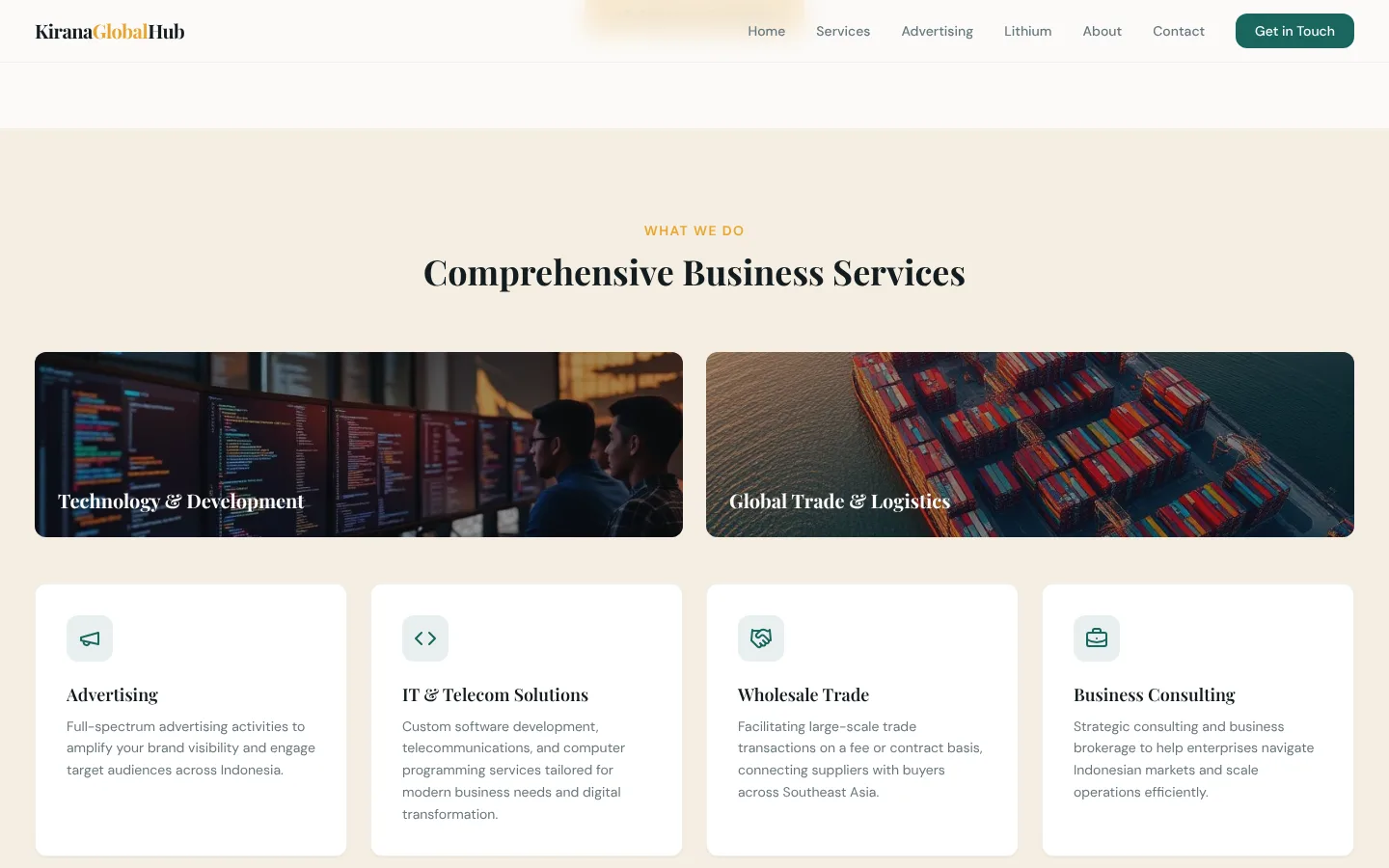 Kirana Global Hub: Corporate website, SEO and advertising